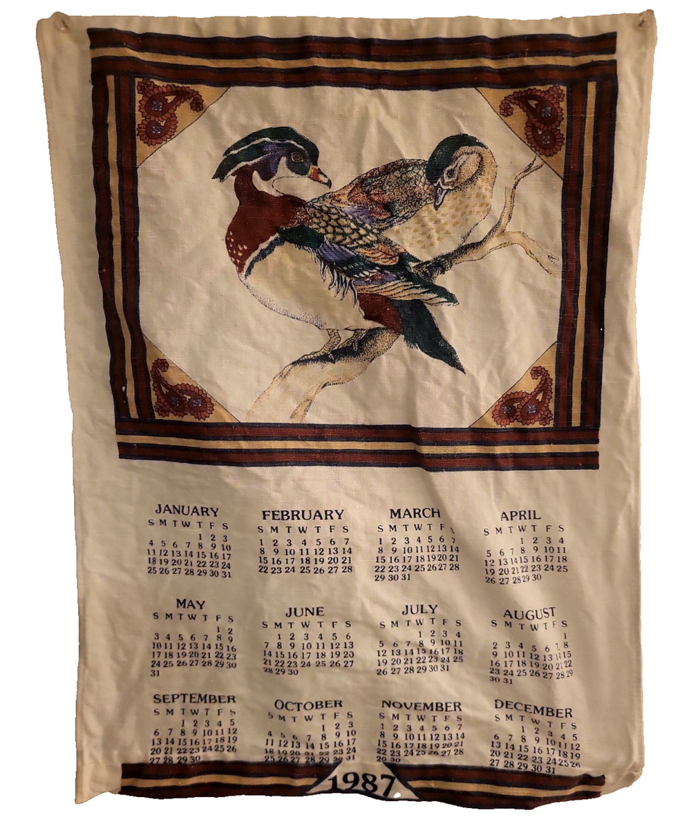 VTG Stevens Linen 1987 Duck Art Cloth Fabric Calendar Cottagecore 16" x 21.5"